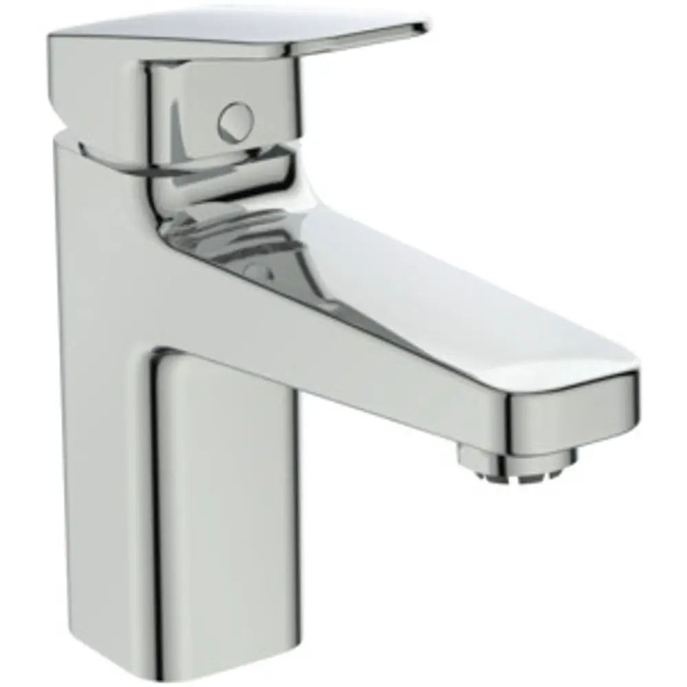 Waschtischarmatur aus Chrom mit flachem Hebel von Ideal Standard, zur Befestigung an einem Waschbecken. Ohne sichtbare Maße oder spezifische Modelle.